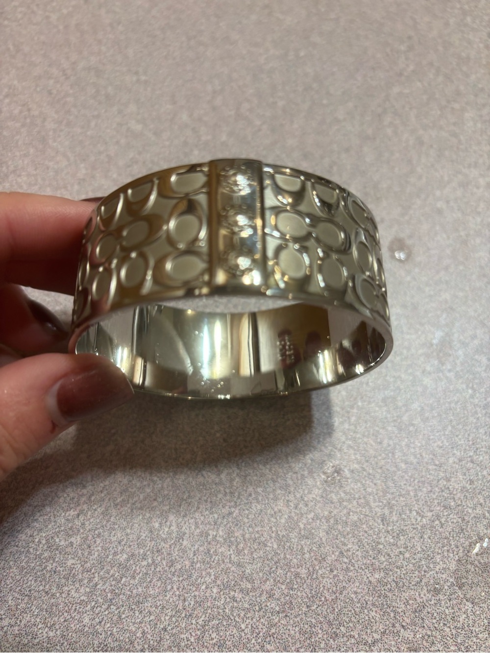 Coach Silver-Tone Signature Cuff with Crystal Stripe